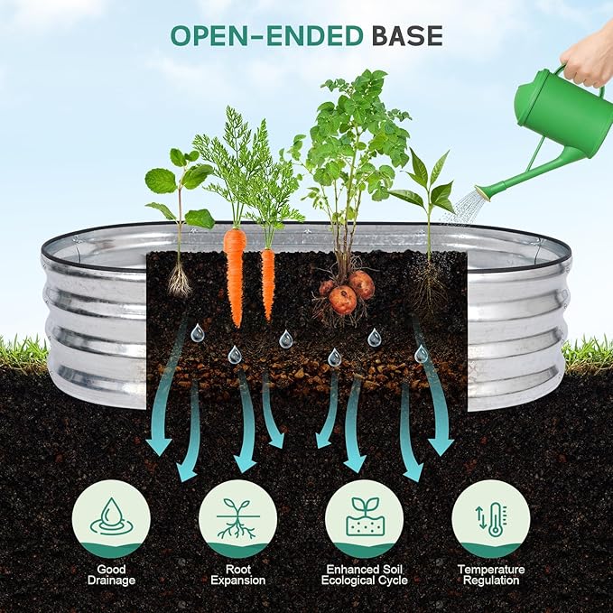 Galvanized Raised Garden Bed - 4×2×1ft (2 Packs) Planter Raised Beds for Gardening | Oval Metal Garden Planter Box with Safety Edging and Gloves for Vegetables Fruits and Flower - Silver