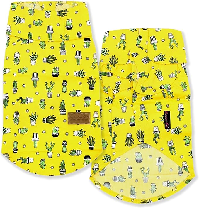 Parisian Pet Cactus Cap Beach Outfit - 100% Cotton Summer Clothes - Stylish Dog Costume - Breathable & Cool - Machine Washable - Medium Dog Shirts
