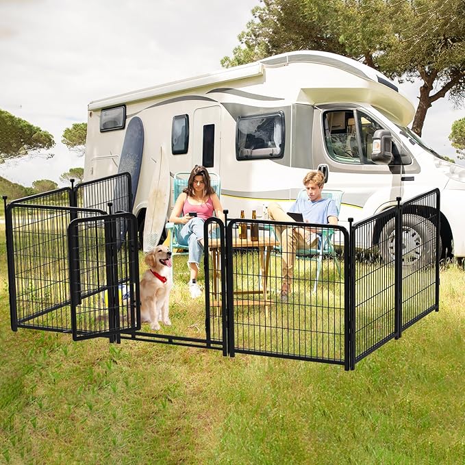 Outdoor Dog Playpen 40inch 14 Panels, Puppy Playpen Indoors, Metal Dog Pen Heavy Duty Pet Puppy Exercise Pen for Rv Camping Garden Yard, Wide Door Low Threshold Pet Fence Total 31 Ft(L)