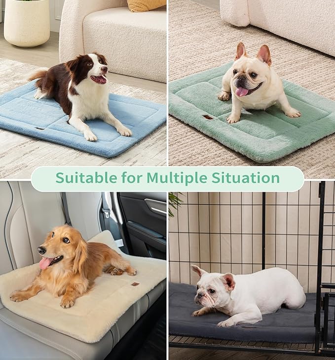 Made4Pets Dog Crate Pad Bed for Medium Dogs, Washable & Reversible, Anti-Slip Kennel Mat for Cozy Sleeping, Soft Fluffy Dog Bed for Indoor & Outdoor Use, 29"x21", Green