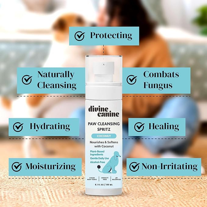 Dog Paw Cleaner - 5.1 Fl Oz of Alcohol Free Paw Cleansing Spray - Made with Coconut, Aloe, Copaiba Oil, and Lemongrass Oil to Nourish and Clean Paws - Made in The USA