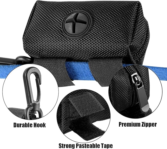 Dog Waste Bag Dispenser Pet Poop Bags Holder for Doggie Waste Bags Dispensers Soft Fabric Zipper Small Doggy Puppy Pouch for Leash Accessory Attachment with Carrier (Black)