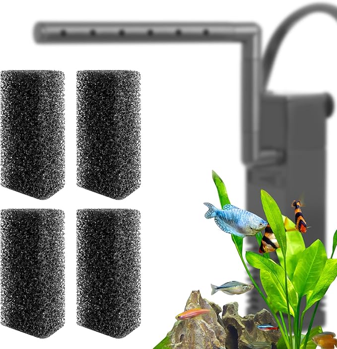 FEDOUR 4PCS Replacement Aquarium Biochemical Sponge for 4W Aquarium Filter, Aquarium Filter Sponges for Replacement (Sponge 4pcs for 4W)