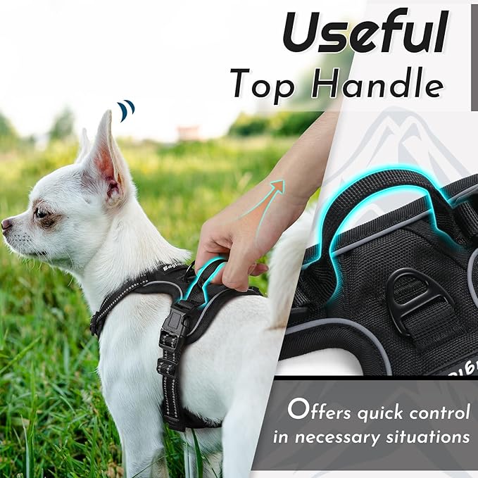 Eagloo Small Dog Harness No Pull, Service Vest with Reflective Strips and Control Handle, Adjustable and Comfortable for Easy Walking, No Choke Pet Harness with 2 Metal Rings, Black, XS