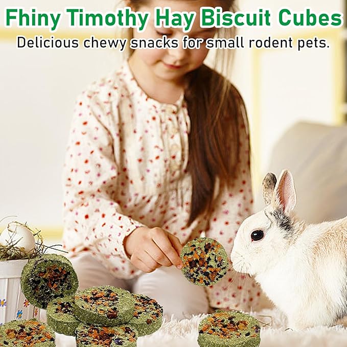 Fhiny 24 PCS Rabbit Chew Toys, Natural Timothy Hay Carrot Pumpkin Purple Potato Biscuit Cubes Bunny Chew Treats for Teeth Care Small Animals Molar Snacks for Hamster Guinea Pig Chinchilla Rat