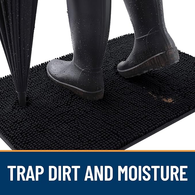 OLANLY Dog Door Mat for Muddy Paws 30x20, Absorbs Moisture and Dirt, Absorbent Non-Slip Washable Doormat, Quick Dry Chenille Mud Mat for Dogs, Entry Indoor Entryway Carpet for Inside Floor, Black