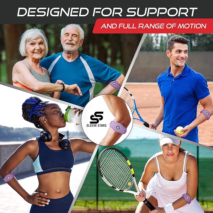 Sleeve Stars Tennis Elbow Brace for Women - Adjustable Tennis Elbow Strap, Golfers Elbow Brace for Men, Counterforce Brace for Tendonitis Relief, Fits 9"-23" (Single/Light Purple)