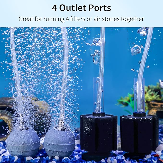 Pawfly Aquarium Air Pump Oxygen Pump for 10-200 Gallon Fish Tanks Buckets Dual Outlet Adjustable Ultra Quiet Aerator Pump with Accessories