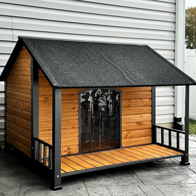 Gutinneen Large Dog House Outdoor Dog Kennel with All-Around Iron Frame Dog Cage Perfect for Small & Medium & Large Dogs,Roomy