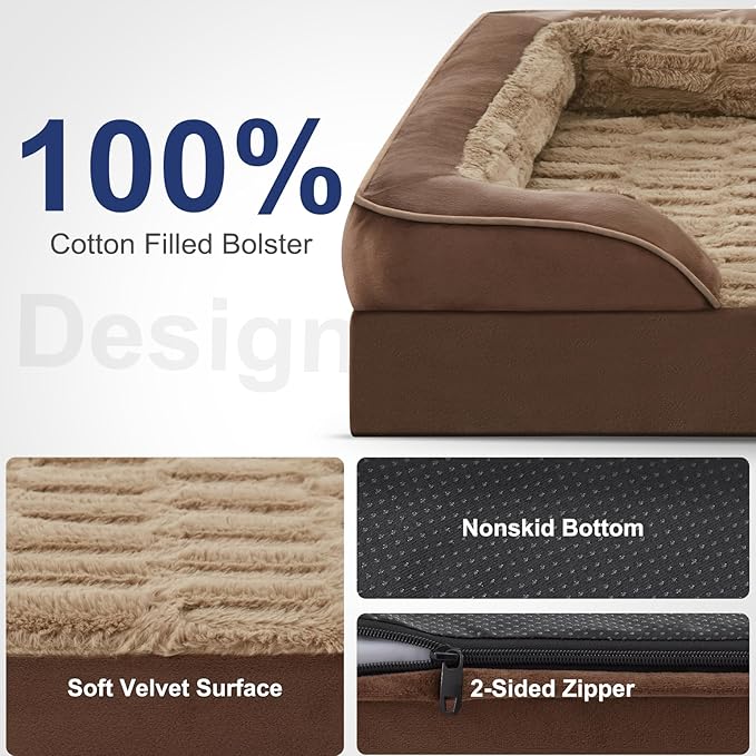 FURTIME Orthopedic Dog Bed for Extra Large Dogs - XL Waterproof Dog Sofa Bed, Ultra Comfy Supportive Foam Pet Bed with Removable Washable Cover, Jumbo Dog Bed with Nonskid Bottom
