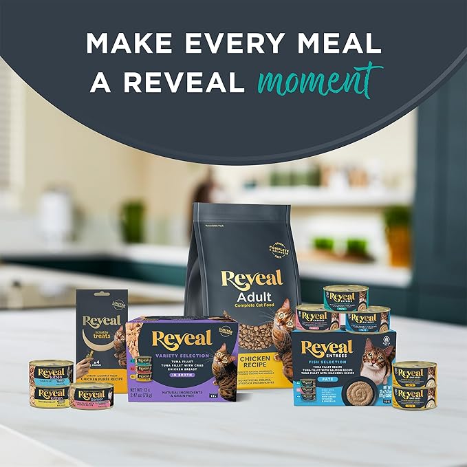 Reveal Entrées Natural Wet Cat Food Paté, Grain-Free with Added Vitamins & Minerals, Carrageenan-Free Tuna Fillet with Salmon Paté Recipe (24 x 2.47 oz Cans)