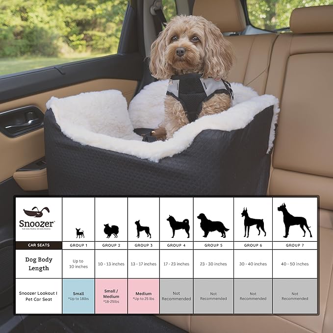 Snoozer Dog Car Seat: Lookout I Booster Seat for Small Dogs (5-15 lbs), Denim Diamond Fabric, Machine Washable Cover