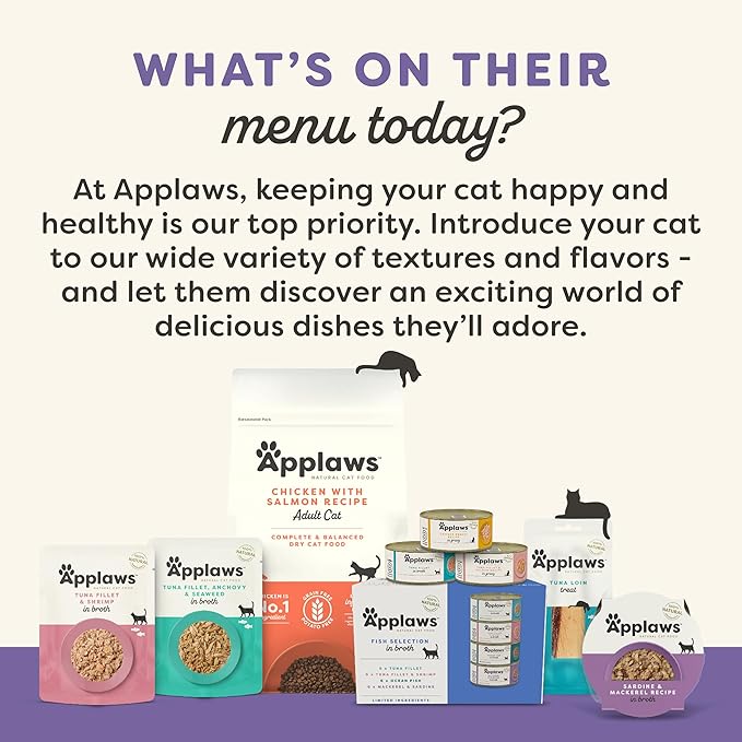 Applaws Natural Wet Cat Food, Limited Ingredient, Grain-Free, Protein with No Artificial Additives, Variety Pack in Broth (12 x 5.5oz Cans)
