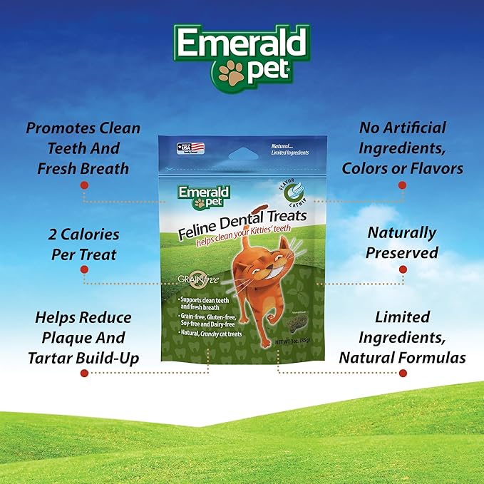 Feline Dental Treats — Tasty and Crunchy Cat Dental Treats Grain Free — Natural Dental Treats to Clean Cat Teeth, Freshen Cat Breath, and Reduce Plaque and Tartar Buildup — Catnip Treats, 3 oz