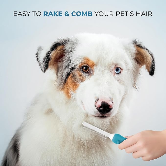 Poodle Grooming Comb - Metal Dematting Comb with Long & Short Stainless Steel Teeth for Removing Matted Hair & Knots, Safe and Gentle for Dogs & Cats