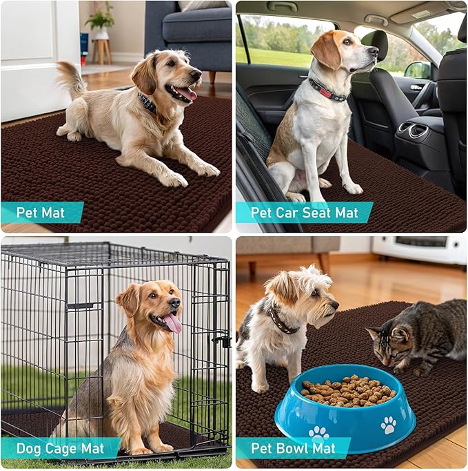 OLANLY Dog Door Mat for Muddy Paws 24x16, Absorbs Moisture and Dirt, Absorbent Non-Slip Washable Doormat, Quick Dry Chenille Mud Mat for Dogs, Entry Indoor Entryway Carpet for Inside Floor, Brown