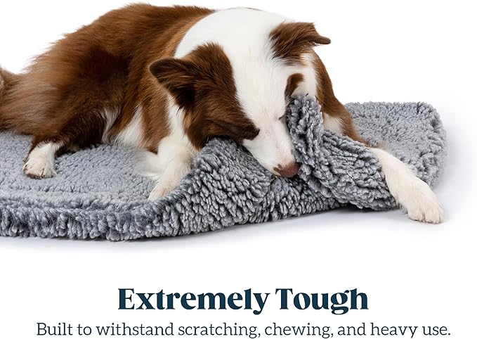 Stoutwool Indestructible Dog Bed - Fluffy Chew Proof Dog Crate Pad - Tough Kennel Pad for Aggressive Chewers - Washable, Ideal for Large Breeds & Fits 42-Inch Crate - 41"x27", Charcoal