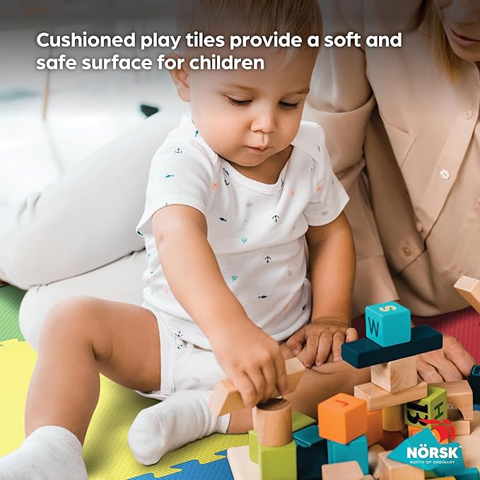 Norsk Reversible Kids Puzzle Play Mats 1/2" Thick EVA Interlocking Foam Tiles (Multicolor/Black 24 Tiles - 96 sq. Ft. 1/2" Thick)