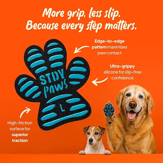 Anti-Slip Paw Grips – Non-Slip Dog Paw Traction Pads for Senior & Injured Dogs, Prevents Slipping on Hardwood & Tile Floors, Strong Adhesive, 24 Pcs (Sizes S-XXL)