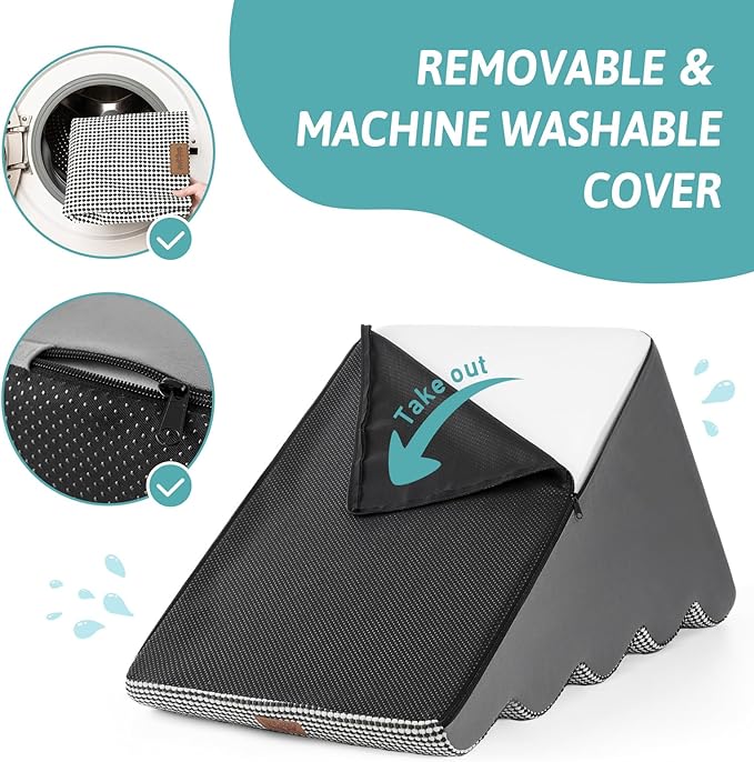 Extra Wide Dog Stairs 19.7" Width, Large Pet Step for Small Medium Dog, Puppy or Cat, Ramp for High Bed or Car, High Density Foam Ladder, Stable, 5 Step, 19.7x33x22.4 inch, White Black