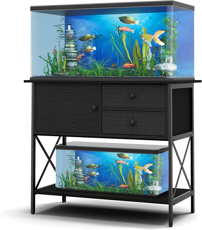Fish Tank Stand 40 Gallon: Sturdy Aquarium Stand with Accessories Storage - Metal Tank Stands Table for 40-50 Gallon Reptile Breeder Turtle Terrarium - 36.6"x18.8" Weight Capacity 660 lbs