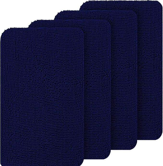 OLANLY Dog Door Mat Set 4-Piece 24x16, Absorbs Moisture and Dirt, Absorbent Non-Slip Washable Doormat, Quick Dry Chenille Mud Mat for Dogs, Entry Indoor Entryway Carpet for Inside Floor, Navy Blue