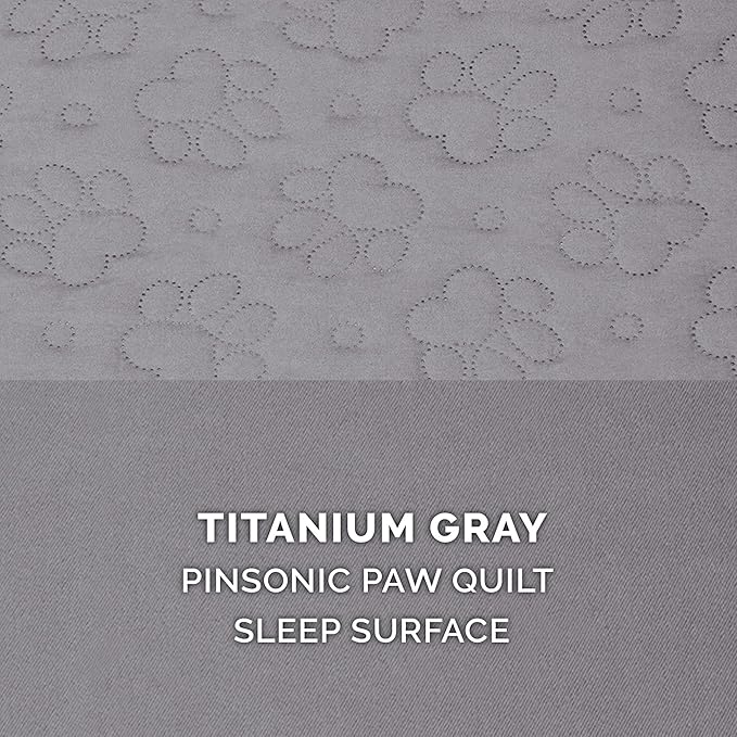 Furhaven Cooling Gel Dog Bed for Medium/Small Dogs w/ Removable Bolsters & Washable Cover, For Dogs Up to 35 lbs - Pinsonic Quilted Paw L Shaped Chaise - Titanium, Medium