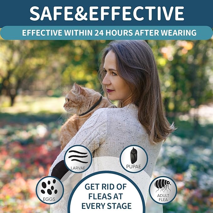 Flea and Tick Collar for Cats - 4 Pack, 32 Month Protection Treatment, Waterproof, Natural Prevention, Adjustable for Cats & Kittens (Black)