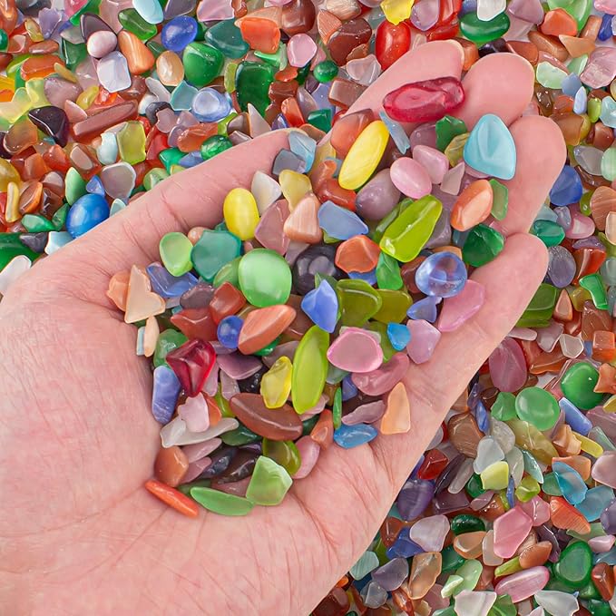 3 Lb Cat Eye Stones Aquarium Gravel Rocks for Fish Tank, Fish Tank Rocks Gravel Betta Fish Colorful Marbles for Vases Filler, Garden and Fish Tank Decoration