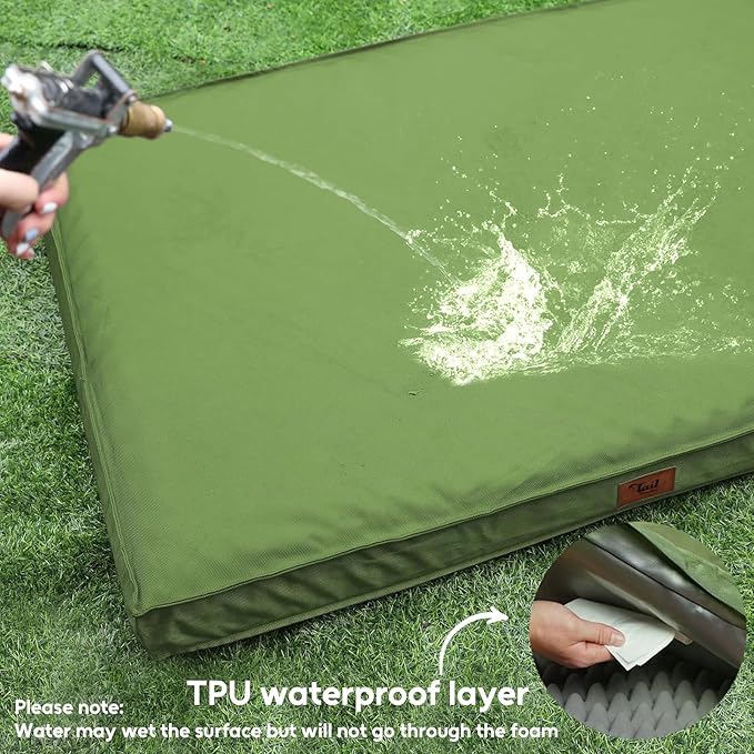 Outdoor Dog Bed for Medium Dogs, Waterproof Dog Bed for Medium Dogs Cats, Orthopedic Egg Crate Foam Pet Bed with Washable and Removable Oxford Cover, Light Green