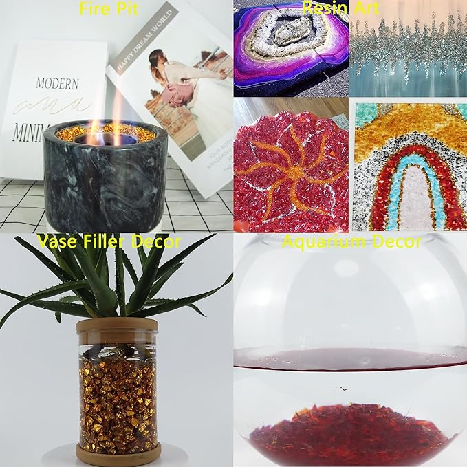 TWINKLING High Luster Crushed Glass Glitter, Broken Glass, Fire Glass Gems Chips for Fire Pit, DIY Resin Art, Epoxy Crafts, Geode Painting, Aquarium Decoration, 6-9mm(370g/13oz.) (Silver)