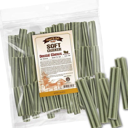 Gootoe Soft Chicken Dental Chews with Chlorophyll 1.5 lb, All Natural, Grain-Free, High-Protein, Healthy & Easily Digestible, Soft Texture, Resealable