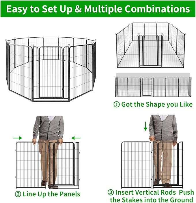 Dog Playpen Outdoor Extra Wide 12 Panels Heavy Duty Dog Fence 47" Height Anti-Rust with Doors Portable for RV Camping Yard, Total 32FT, 79 Sq.ft, Snowy Black
