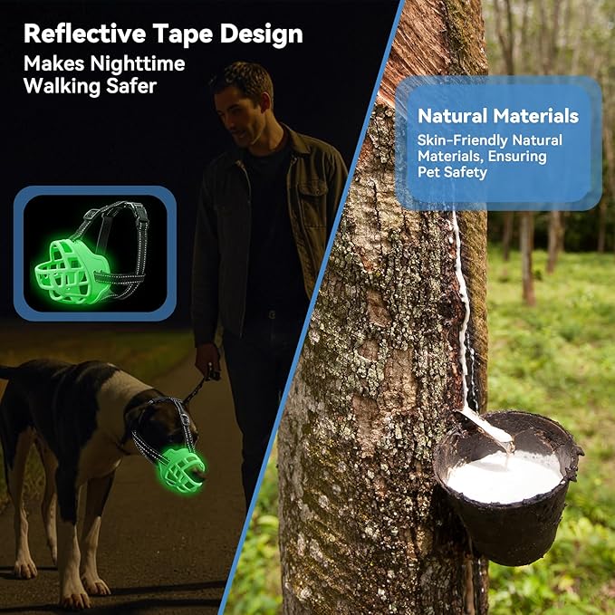 Dog Muzzle for Large Dogs, Breathable Basket Muzzles for Small, Medium and X-Large Aggressive Dog, Allows Panting Drinking, Suitable for Grooming Trimming Training (3, Luminous Green)