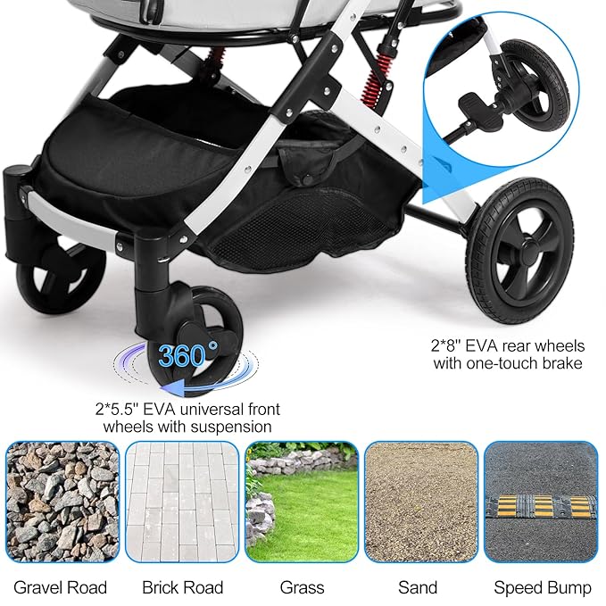Pet Stroller for Medium Small Dog & Cat, Foldable Lightweight Dog Stroller with Storage Basket Pet Travel Carriage with Safety Leashes, 4 Wheel, Gray