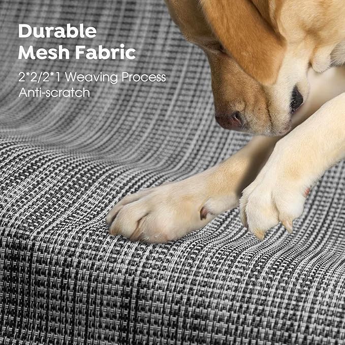 Veehoo Outdoor Elevated Dog Bed, Raised Dog Cot for Large Dogs, Cooling Washable Waterproof Pet Hammock Beds with Slope Headrest, Breathable Mesh and Sturdy Frame, Large, Black Silver, CWC2204