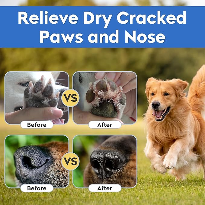 Dog Paw Balm, Moisturizer & Protection for Cracked Dry & Damaged Paws, Nose & Elbows Natural Lick Safe Dog Nose Balm