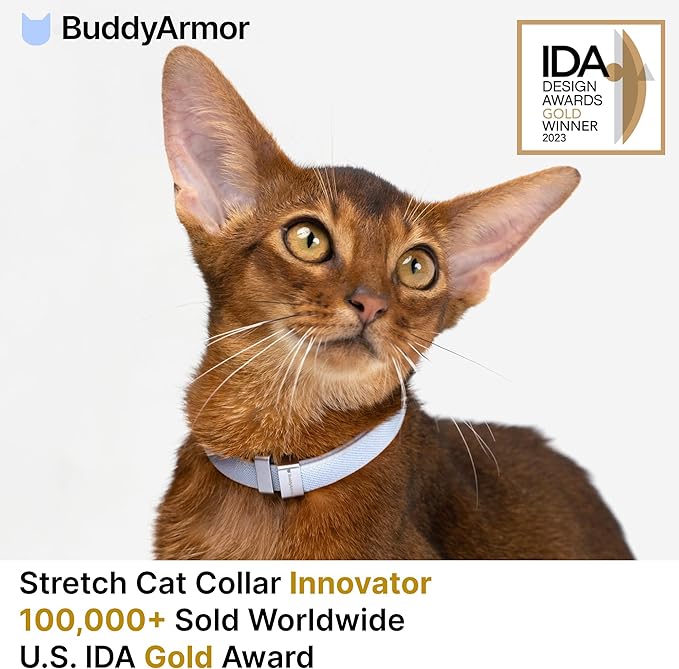Safety Cat Collar Pro - U.S. IDA Gold Awarding Design, Elastic Quick Release Cat Collar with Buckle Non Breakaway - Lightweight for Kitten All Small Large Cats (Sierra Blue, M 7.9-15.7")
