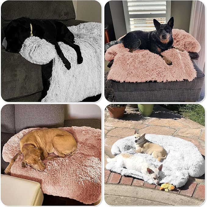 GGIB Calming Dog Bed Fluffy Plush Dog Mat for Furniture Protector with Removable Washable Cover for Large Medium Small Dogs and Cats (Medium, Pink)