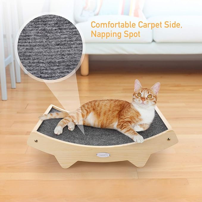 Double-Sided Cat Scratcher With Natural Sisal + Carpet Cloth, Durable Solid Wooden Structure Scratch Pad for Indoor Cats, Scratcher Lounge, 16.5 x 10.8in