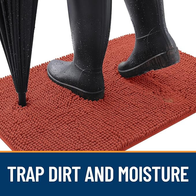 OLANLY Dog Door Mat for Muddy Paws 30x20, Absorbs Moisture and Dirt, Absorbent Non-Slip Washable Doormat, Quick Dry Chenille Mud Mat for Dogs, Entry Indoor Entryway Carpet for Inside Floor, Maple Red