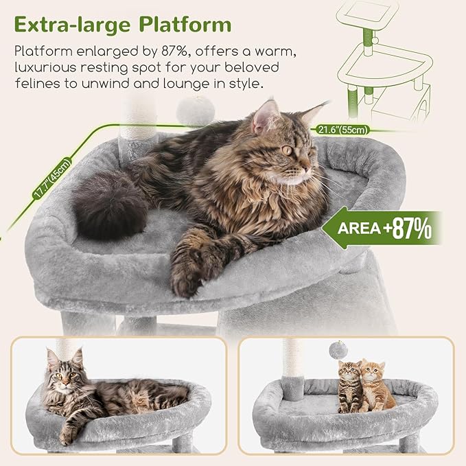 Globlazer Giant Cat Tree, 83 inch Cat Tree for Indoor Cats Large Adult, XXL Cat Tower with 9 Scratching Posts for 20lb+ Heavy Duty Large Adult Cats, F83, Light Grey