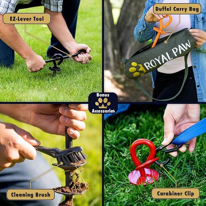 ROYAL-PAW Dog Tie Out Stake - for Large Dogs up to 210 lbs - Heavy Duty Dog Stake for Yard, Beach & Camping Outside - Best in Ground Anchor for a Dog Cable, Leash, Lead Tether (1, Midnight Black)