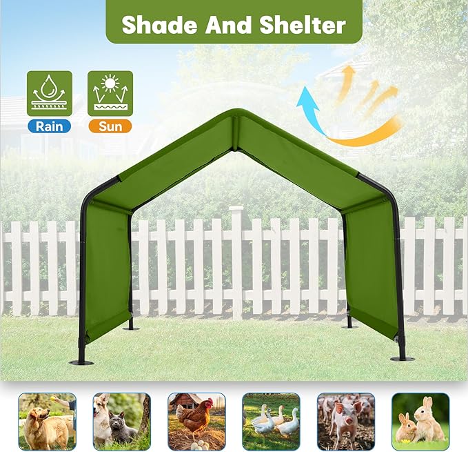 Dog Shade Shelter Outdoor 4'x4'x3' Tent for Large Medium Dogs, Outside Sun Rain Canopy Pet House for Livestock Pigs Cats with Waterproof Roof Ground Nails,Deep Green