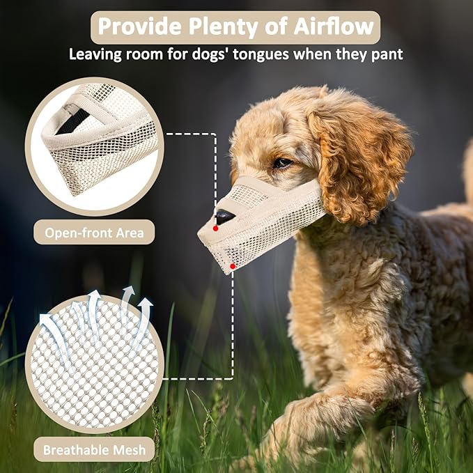Crazy Felix Nylon Dog Muzzle for Small Medium Large Dogs, Air Mesh Breathable and Drinkable Pet Muzzle for Anti-Biting Anti-Barking Licking (M, Beige)