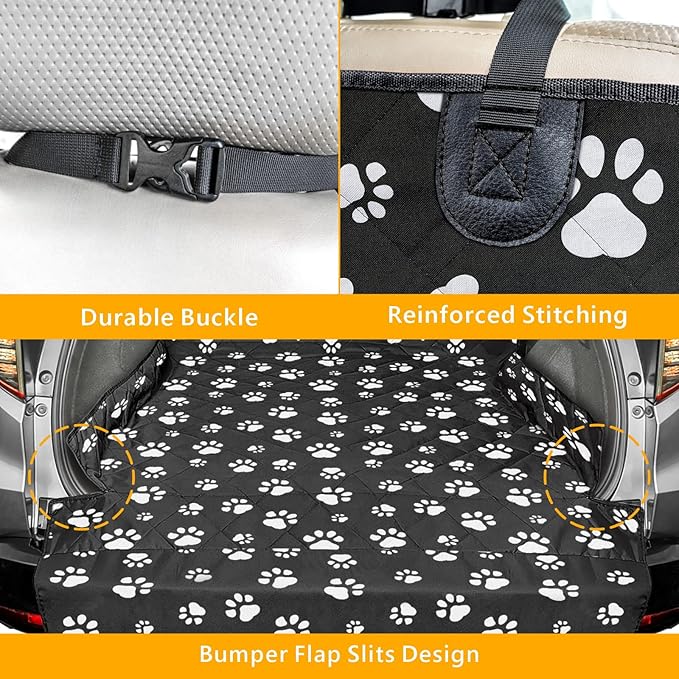 F-color SUV Cargo Liner for Dogs, Upgraded Extra Large Water Resistant Pet Cargo Cover Dog Seat Cover Mat for SUV Sedans Vans with Bumper Flap Protector, Non-Slip, Wear-Proof, Universal Fit, Paw Print