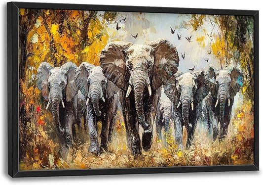 Extra Large Elephant Framed Wall Art for Living Room,Oversized Elephants Wild Animal Pictures Wall Decor,Forest Landscape Canvas Print Painting Modern Artwork Bedroom Office Bathroom 36L" x 24W"