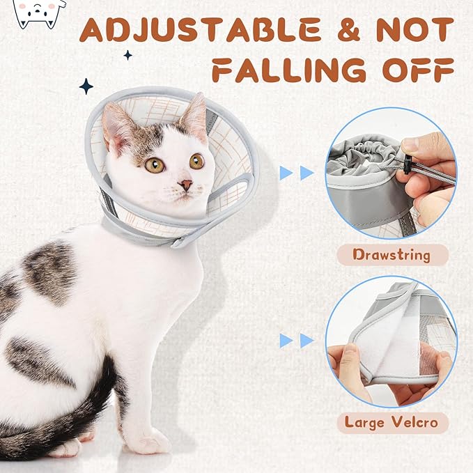 Supet Cat Cone Collar Soft, Air Mesh Recovery Collar to Stop Licking, Breathable Neck Cone Alternative for Small Kitten, Lightweight Cat Head Cone Anti Scratch (S)