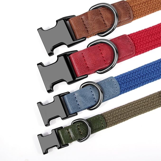 PET ARTIST Soft Cotton Dog Collar for Large Dogs in Tranquil Blue, Simple Dog Collar with Quick Release Metal Buckle & D Ring, L Size (15-23")