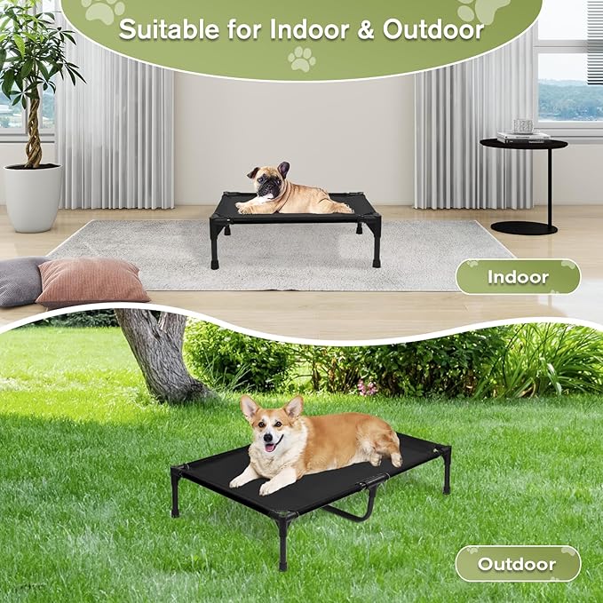 Small Elevated Dog Bed 22 Inch - Puppy Cooling Cot with Removable Washable Breathable Mesh, Raised Dog Cots Beds for Indoor and Outdoor, Black